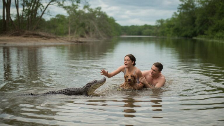 Een vrouw van 27 jaar wordt aangevallen door een alligator terwijl ze met haar hond en vriendje zwemt in een rivier in de Verenigde Staten